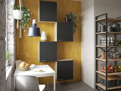 Produktbild von Oberschrank Hängeschrank Küche 4 x 50 cm Eiche Sägerau Schwarz Merle Respekta