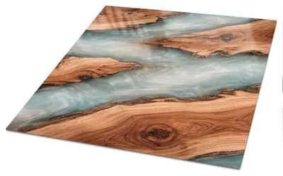 Produktbild von Bedruckte Glas Tischplatte 120x60 cm – Glas Tischplatte Küche – Tischplatte aus Sicherheitsglas – Glasplatte für Küchentisch – Moderne Tischplatte Glas – Dekorative Glastischplatte – Pflegeleichte Tischplatte Küche – Fluss aus Holz, KI-generiertes Bild