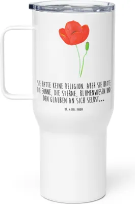 Produktbild von Mr. & Mrs. Panda Kaffee-to-go-Becher Blume Mohnblume - Weiß - Geschenk, Motivation, Glaube, Teetasse, Garten, thermosbecher, Mohn, To-Go-Becher, Reisebecher, Thermobecher