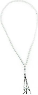 Image de Colliers de prière de 99 perles avec accents argentés Pendentif de 50 cm avec perles blanches