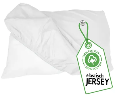 Produktbild von Jersey Spann Kissenbezug 50x70 cm Weiß Elastisch – Nackenkissen & Gesundheitskissen Bezug aus 100% Baumwolle mit Rundumgummi - Nackenstützkissen Bezug