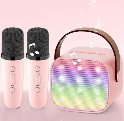 Immagine prodotto di Macchina per karaoke Bluetooth portatile con 2 microfoni e luci LED