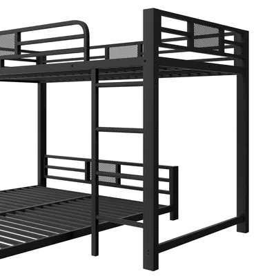 Produktbild von Flieks Etagenbett Metallbett 90x200cm/140x200cm, Kinder Hochbett mit Rausfallschutz, Kinderbett Bodenbett mit Lattenrost, Schwarz