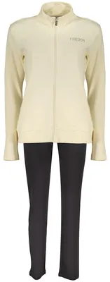 Image de Ensemble composé d'une veste de survêtement beige à fermeture éclair pour femme et d'un pantalon de sport noir