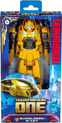 The image shows a toy robot, Bumblebee from Transformers, in its retail packaging.