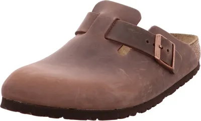 Produktbild von Birkenstock Boston Herren Clogs, Mehrfarbig, EU 43 schmal, Waxy-Finish, geöltes Nubukleder, Fettleder, Veloursleder, Naturkork, EVA, Gummi, Textil, Synthetik, anatomisches Fußbett, verstellbare Dornschnalle, abriebfeste, dämpfende Laufsohle, geschlossene Vorderkappe, pflegeleicht, offenporig, thermoaktiv