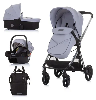 Produktbild von Chipolino Kinderwagen Elite 3 in 1 i-Size Babyschale Sportsitz Babywanne Tasche grau