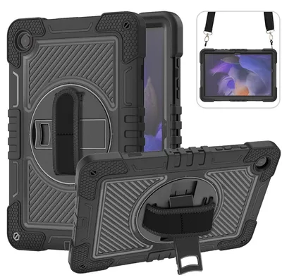 Immagine prodotto di Custodia ibrida da esterno a 360 gradi con cinturino di fissaggio per Samsung Galaxy Tab A11+ Plus / A9+ Plus, colore nero