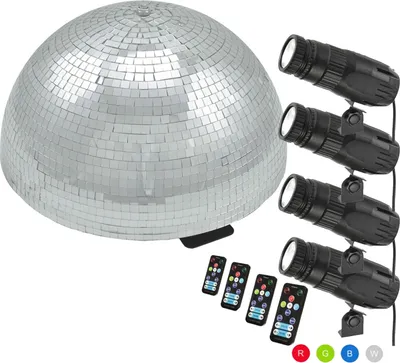Produktbild von Set Halbspiegelkugel 50cm + 4 x LED Pinspot Farbwechsel RGB
