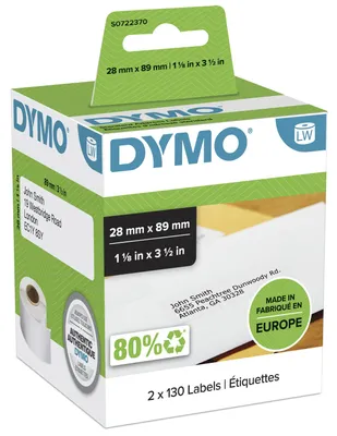 Obrázek produktu pro DYMO LW standardní adresní štítky, bílý papír, 89x28mm, Bílá, Samolepicí štítek, Papír, Permanentní, Obdélník, LabelWriter