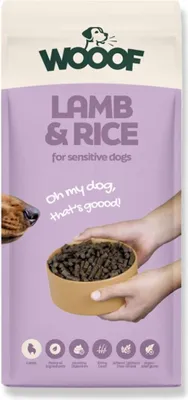 Produktbild von Hundetrockenfutter WOOOF Lamm und Reis 18KG Hypoallergenes Hundefutter glutenfrei kaltgepresst für sensible Hunde