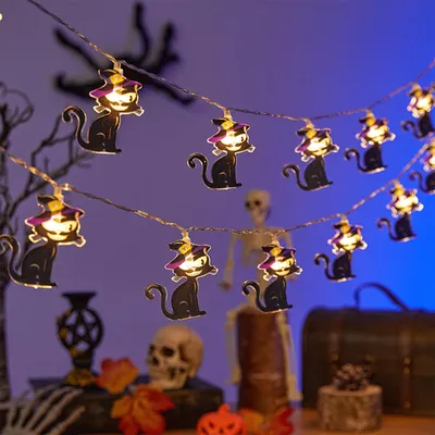 Halloween-Lichterkette 3 m, 20 LEDs, schwarze Katzen