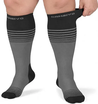 Produktbild von CAMBIVO Kompressionsstrš¹mfe 2XL-5XL, 8-15 mmHg, fš¹r breite WadenKompressionssocken Damen Herren Weiter Zehenraum, leichtes An- und Ausziehen, verst?rkte Ferse und Spitze, atmungsaktiv