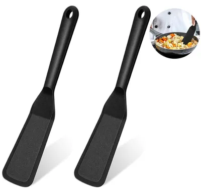 Image de Spatules en silicone, lot de 2, noires, résistantes à la chaleur, 25 cm