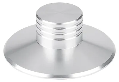 Immagine prodotto di Stabilizzatore per giradischi, realizzato in alluminio di alta qualità. Riduce le vibrazioni, è leggero e migliora la qualità acustica. Ideale per giradischi e per aumentare il peso del disco