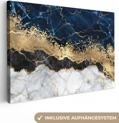 Obrázek produktu pro OneMillionCanvasses® - Obrazy na plátně - Mramor - Bílá - Zlatá -  nástěnné umění, nástěnné dekorace Obývací pokoj, 60x40cm