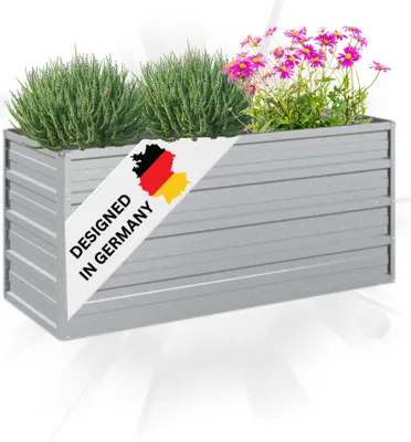 Produktbild von DELUKE® Hochbeet für Garten OSKAR Silber | 100x40x45cm | Verzinkter Stahl | Wetterfest | Gartenbeet Kräuterbeet Blumenbeet Beet hoch Frühbeet für Garten Gemüsebeet