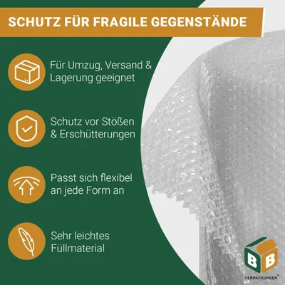 Produktbild von 1 x Luftpolsterfolie (0,5 x 50 m) 3-lagig 75 my Schutzfolie Noppen Versandfolie Polster Verpacken Knallfolie Transport BB-Verpackungen