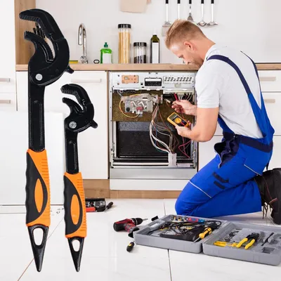 Produktbild von Selbsteinstellende Rohrzange | 2-teiliges multifunktionales Handwerkzeug aus Kohlenstoffstahl für Reparaturen und Wartungen