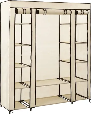 Produktbild von vidaXL Stoffschrank mit Fächern Kleiderstangen Creme 150x45x176cm
