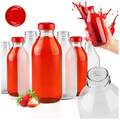 Zdjęcie produktu dla SuperButelki - 100x Butelki szklane KUBUŚ 330ml, butelka 0,33l sok soki soczki kompot + zakrętki + E-BOOK z przepisami, zestaw butelek, 0,33 l komplet
