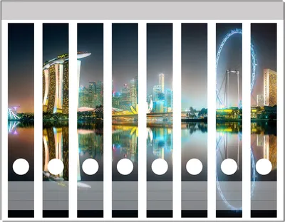 Produktbild von Wallario Ordnerrücken Sticker, selbstklebend für schmale Ordner, 8 Stück, Motiv Singapur bei Nacht