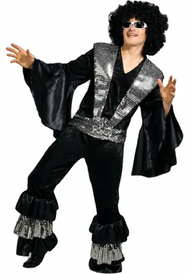 70er Jahre Disco-Kostüm Bernie für Herren Retro Discoanzug schwarz silber Gr. M-XXL SALE Fasching Karneval Mottoparty Schlagermove