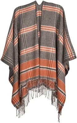 Produktbild von styleBREAKER Damen Cape mit Glencheck Karo Muster und Fransen, Umhang, Poncho, Damen 08010058