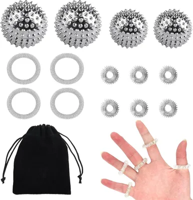 Produktbild von 4 magnetische Akupressurbälle und 10 Finger-Massage-Rollen