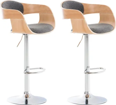 Produktbild von CLP 2er Set Barhocker Kingston Stoff drehbar mit Höhenverstellung natur/hellgrau