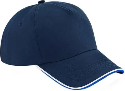 Produktbild von Beechfield Uni Authentic 5 Panel Baseballkappe Für Erwachsene BC4640 (Einheitsgröße) (Navy/Königsblau/Weiß)