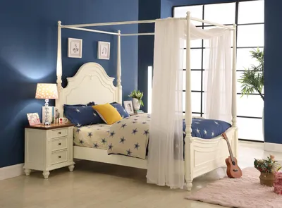 Produktbild von Himmelbett Bett 3tlg. Set Schlafzimmer Betten 3tlg Set Landhaus Möbel Nachttisch