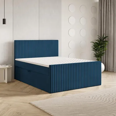 Produktbild von Masseno Boxspringbett TERVAN 180x200 cm Komplett-Set mit Bonell Matratze und Topper, Polsterbett mit Bettkästen -Blau, KRONOS 09