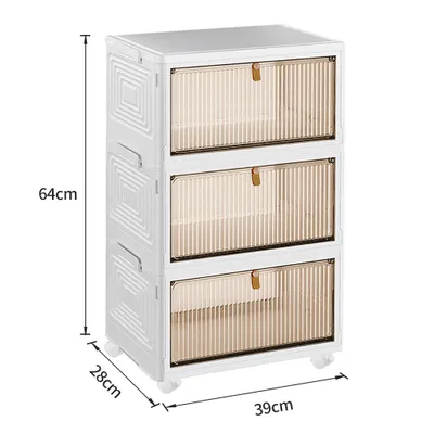 Image de Boîte de rangement pliable avec couvercle,3 niveaux de boîtes de rangement empilables,Boîtes empilables en plastique transparent avec porte & roulettes pour la cuisine,le bureau & la maison