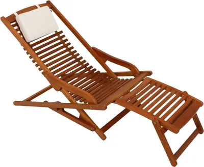 Zdjęcie produktu dla Leżak ogrodowy VIP 985067, składany, wykonany z olejowanego drewna eukaliptusowego, 145 x 59,5 x 78 cm
