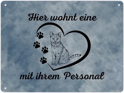 Produktbild von Hier wohnt eine Katze mit ihrem Personal Metallschild XL in 21x28 cm