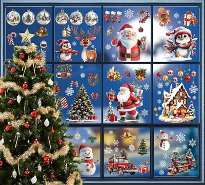 Produktbild von Fensterbilder Weihnachten Selbstklebend, 120 Winter Fensteraufkleber Wiederverwendbar PVC Aufkleber Schneemann Santa Claus Fenstersticker, Fensterfolie Weihnachten Deko fš¹r Fensterdeko Schr?nke