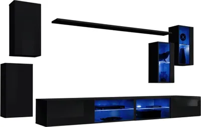 Produktbild von Meublorama AM-SWITCH 25-ZZ SW 25*7C/84KG, 7 Regale, 6 Tür(en), Schwarz, Mitteldichte Faserplatte (MDF), 400 mm, 2800 mm