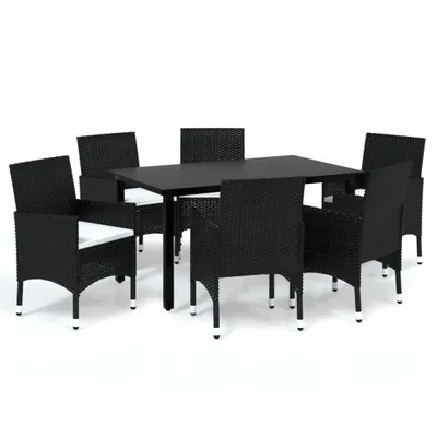Image de salon de jardin 7 pièces avec coussins Poly rotin noir