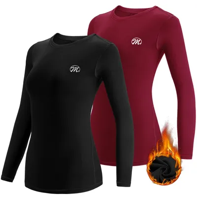 Produktbild von Funktionsunterhemd Damen, Thermowäsche Lange Thermo Unterwäsche, Skiunterwäsche Winter Atmungsaktiv Schwarz+Rot M