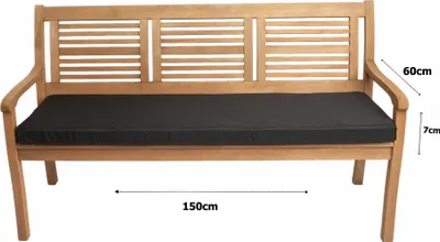 Immagine prodotto di Cuscino per panchina da giardino 150x60x7 nero, Cuscino per esterno, Cuscino per seduta per 3 persone, Cuscino piatto da giardino, Cuscino per altalena/panca