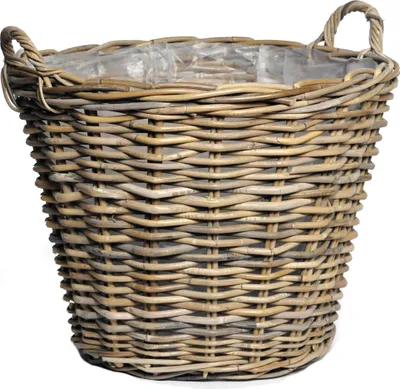 Produktbild von Pflanzkorb aus Weide mit Henkel und Innenfolie Blumenkorb Weidenkorb, Korb aus Weide, Pflanzgefäß Ø 42 cm - H 31 cm (helle Folie)