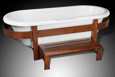 Zdjęcie produktu dla Casa Padrino luksusowa wanna retro biały / ciemny brąz 178 x 76 x wys. 73 cm - Wanna wolnostojąca z drewnianą ramą i stopniem - Meble łazienkowe retro