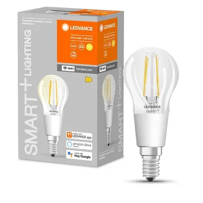 Produktbild von 4 x Ledvance Smart+ LED Filament P45 Tropfen 4W = 40W E14 470lm Warmweiß 2700K Dimmbar App Google Alexa WiFi