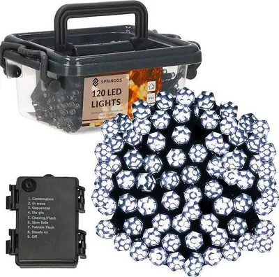 Image de Guirlande lumineuse LED - 9 m, 120 LED cristal, 8 fonctions, 3 piles AA, IP44, blanc froid