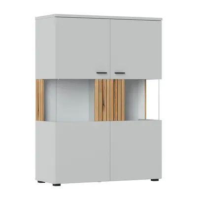 Produktbild von Highboard 100cm breit, grau mit Eiche, Rillenoptik, ASHBURTON-129
