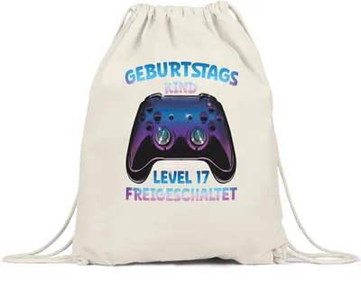 Produktbild von Geburtstagskind Level 17 Freigeschaltet Turnbeutel Gymsack  Happy Birthday Geburtstag Alles Gute Controller Konsole Gamer