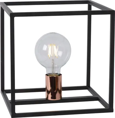 Produktbild von Tischleuchte Metall E27 25 cm hoch in Schwarz Kupfer quadratisch Vintage Nachttischlampe
