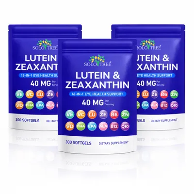 Image de Lutéine, Zéaxanthine, 40 mg, vitamines pour les yeux, complexe pour les yeux, DHA, EPA, Q10, vitamines A, C, E, 3 flacons de 300 gélules molles