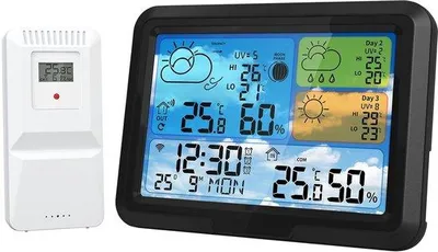 Immagine prodotto di Termometri wireless per interni ed esterni con display da 5,3 pollici, controllo tramite l'app Tuya e previsioni meteo a 3 giorni